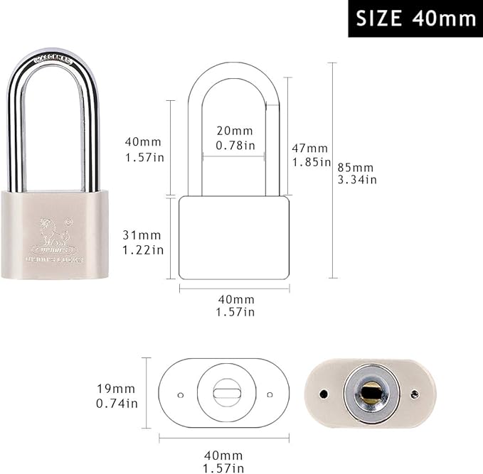 Locks with Keys 2 Pack, Katfort 1-9/16-inch(40mm) Padlock with 4 Multiple Keys, Long Shackle Padlock for Indoor Outdoor
