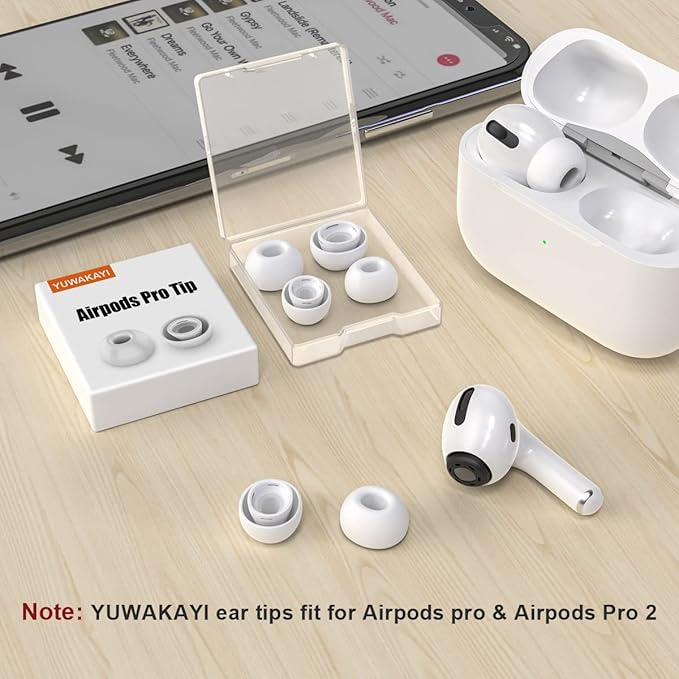 4 Pairs Replacement Ear Tips for AirPods Pro and AirPods Pro 2 with Noise Reduction Hole, Silicone Ear Tips for AirPods Pro with Portable Storage Box and Fit in The Charging Case(XSSML)