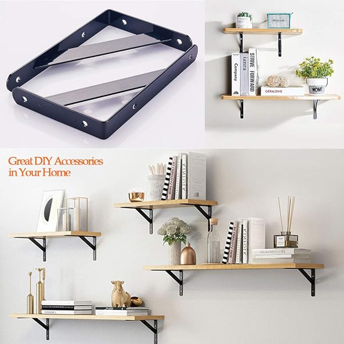 8Pcs Shelf Brackets Heavy Duty Triangle Shelving Brackets Right Angle Wall Mounted Shelf Supporters, Black 6 Inch