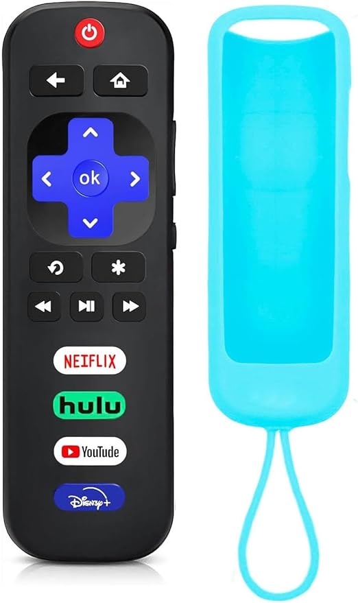 Replacement Remote for Roku TV with Luminous Silicone Case, Compatible with Roku Series TVs, Soft Silicone Case, Glow in The Dark, 4 Shortcut Buttons, Up to 39 Feet Range