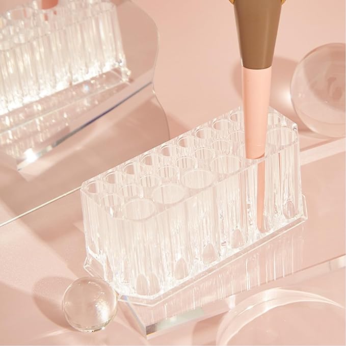 Pokinge Acrylic Makeup Brush Holder,26 Holes Transparency Nail Brush Storage Box Cosmetic Brush Display Shelf Nail Brush Storage Desktop Tool