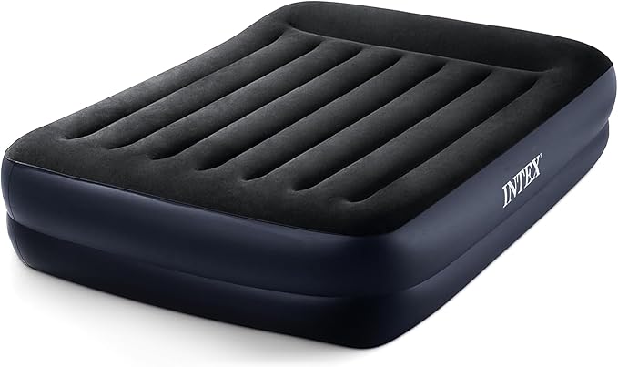 Intex 64123ED Dura-Beam Plus Pillow Rest Fiber-Tech Queen Size Built-in Electric Pump 16.5in Bed Height 600lb Weight Capacity
