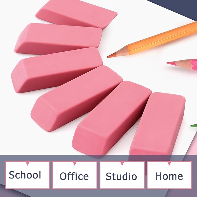 Tamaki Erasers, Pink Pencil Erasers for Drawing, Artist Eraser, Large, Pack of 6