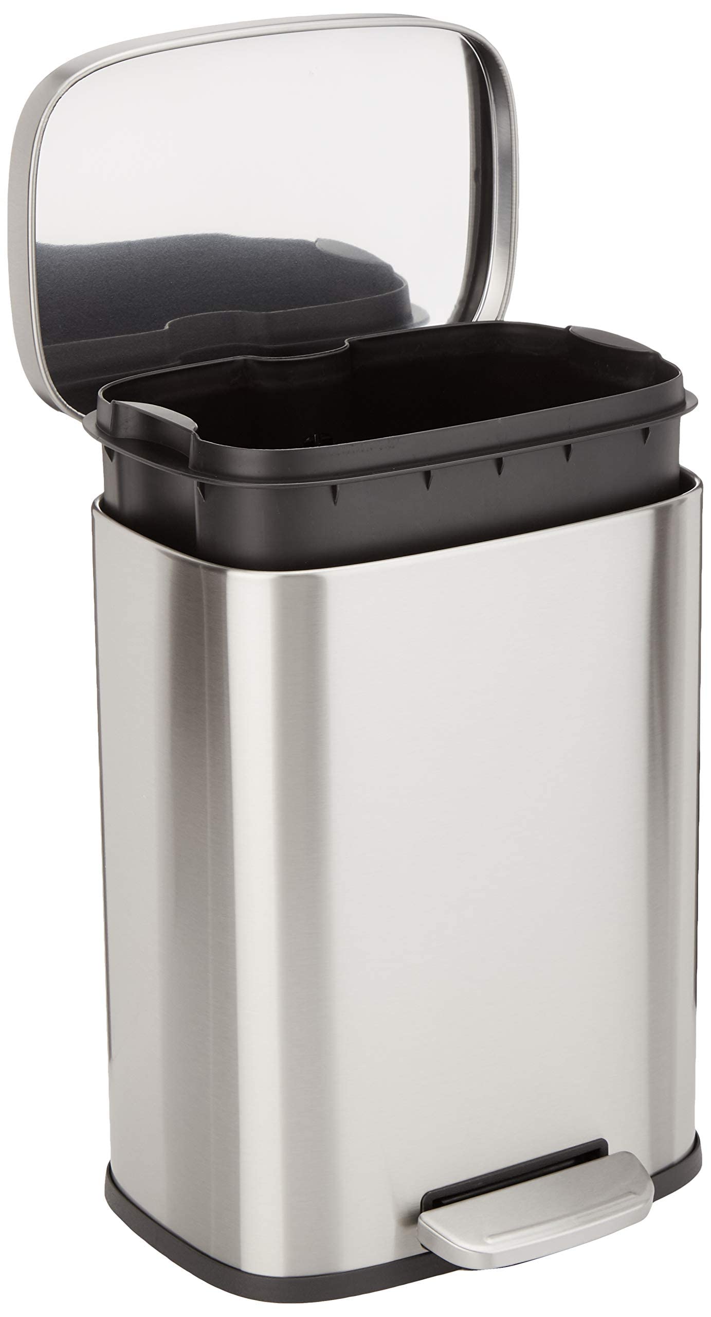 Basics Smudge Resistant Small Rectangular Step Pedal Trash Can with Soft-Close Lid, Removable Inner Bucket, Brushed Stainless Steel, 12 Liter/3.1 Gallon, Satin Nickel Finish