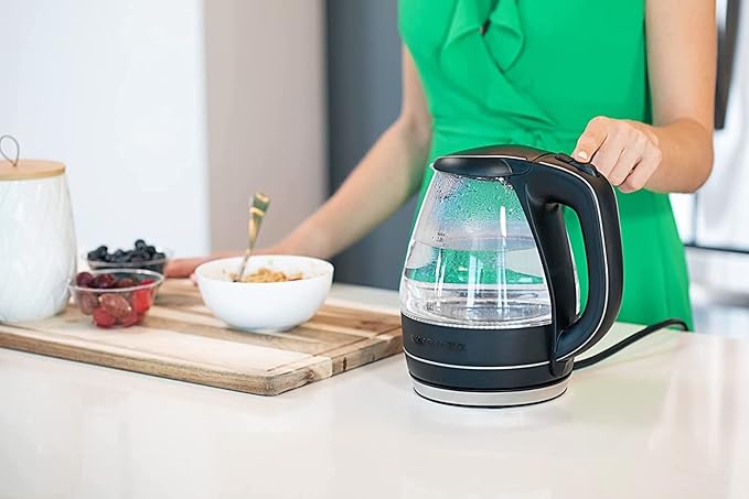 OVENTE Glass Electric Kettle Water Boiler 1.5 Liter Borosilicate Glass Fast Boiling Countertop Heater - BPA Free Auto Shut Off Instant Water Heater Kettle for Coffee Tea Maker - Black KG83B