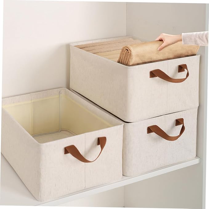 Cotton Linen Foldable Storage Basket with Handle Capacity Organizer for Clothes and Home Sundries Storage Bin for Bedroom and Closet