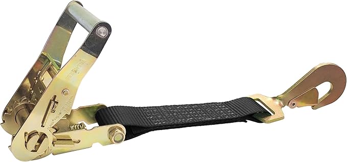 Mega Cargo Control 2" Replacement Tie Downs, Fixed-End Ratchet Straps with Twisted Snap Hooks - Black Short End Straps