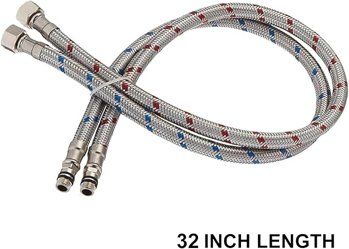 32-Inch Long Bathroom Kitchen Faucet Connector Braided Stainless Steel Faucet Supply Lines 1/2-Inch Female Compression Thread x M10 Male Connector, x 2 Pcs (1 Pair)