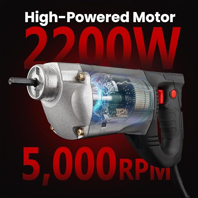 XtremepowerUS 2200W Portable Hand Held Concrete Vibrator Electric 5" ft Long Shaft Construction Mixer Cement