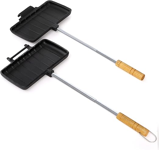 Coloch Double Pie Iron Sandwich Maker, Cast Iron Campfire Sandwich Maker with Long Handle Handheld Pie Maker Portable Campfire Cooking Equipment for Camping, Pie, Sandwich Making