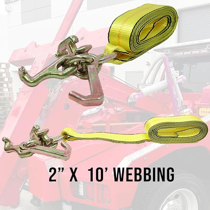 Tool Cluster Hook Strap 2 x 10 Towing Recovery Winch Strap G70 Hooks, J Hook, T Hook, and R Hook 10,000lbs (2 Pack)