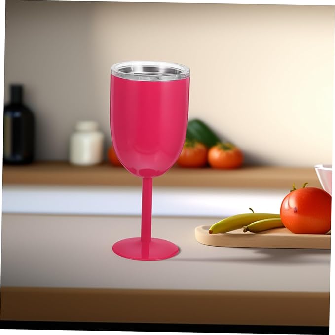 Double Walled Stainless Steel Wine Goblets Insulated Wine Tumblers with Lid Unbreakable Stemmed Glasses for Parties Outdoor Activities Travel Bbq Beach