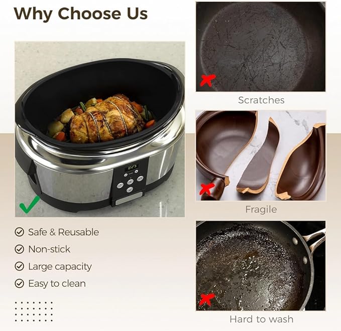 Oval Liner Compatible With 6-8 Qt Slow Cookers, Leakproof Dishwasher-Safe Slow Cooker Insert, Reusable Silicone Slow Cooker Liner, Large-Capacity Non-Stick Crock Pot Liner