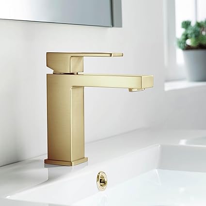 KIBI KBF1002 Solid Brass Single Handle Bathroom Sink Faucet High Arc Cubic Spout Lavatory Faucet in Brushed Gold Corrosion-Resistant, Modern Design, Easy to Install