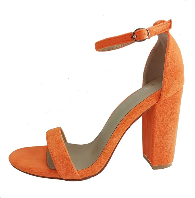 YIBLBOX Women's Chunky Block High Heel Shoes Orange Heels Open Toe Dress Pumps Ankle Strap Wedding Party Sandals