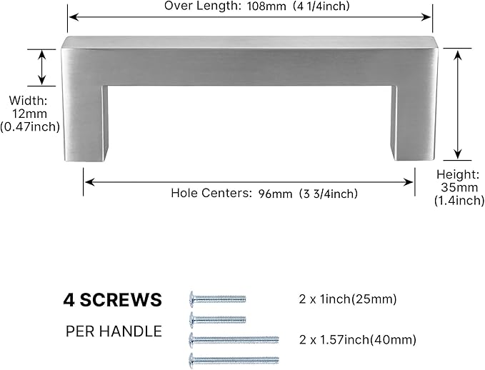 goldenwarm Brushed Nickel Cabinet Pulls Silver Drawer Handles Square Hardware for Kitchen Dresser, 3-34 Inch Hole Center, 10 Pack