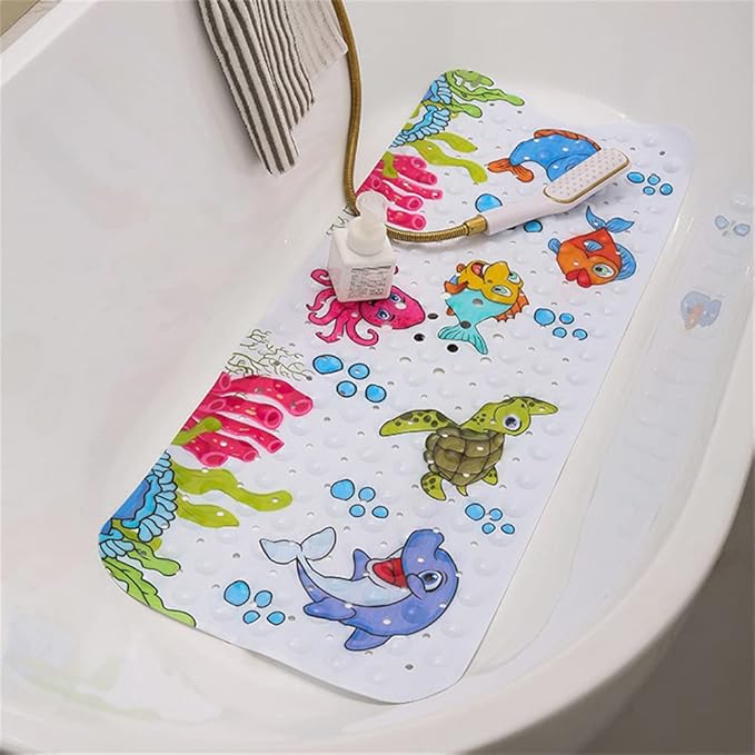 Baby Bath Mat for Tub for Kids,Bathtub Mat Non Slip BPA Free for Kids,Cartoon Mat Non Slip Bath Tub Mat with Suction Cups Drain Holes for Bathroom,Machine Washable,Size : 39.37x16.75in(100x40cm)