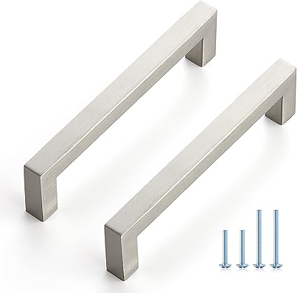 Ravinte 1 Pack Cabinet Handles Square Cabinets Cupboard Handles Brushed Nickel Drawer Pulls Stainless Steel Kitchen Cabinet Pulls Cabinet Hardware Drawer Handles 5 inch Hole Center