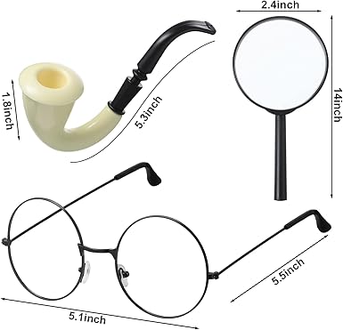 Kasyat 6 Pcs Detective Costume Accessories Adult Detective Hat Man Inspector Costume Set for Halloween Costume