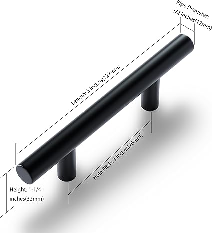 1 Pack Cabinet Pulls Stainless Steel 5 Inch Length 3 Inch Hole Center Kitchen Handle Cupboard Drawer Pull Cabinet Handles Matte Black
