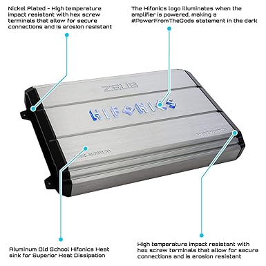 Hifonics ZXX-2400.1D Zeus Mono Channel Car Audio Amplifier (Silver) Class D Amp, 2400-Watt, Aluminum Heat Sink, Variable Electronic Crossover, Illuminated Logo, Bass Remote Included, 1 Ohm Stable