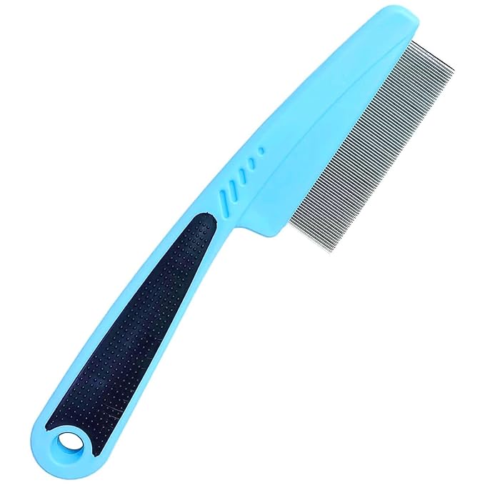 Flea Comb with Rubber Handle, Flea and Tick Combs for Dogs Cats, Dog Comb for Grooming