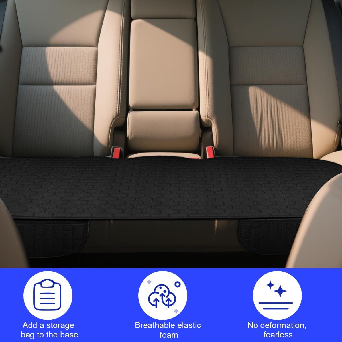 Osilly Car Back Seat Cover, Anti-Slip Long Vehicle Rear Bench Protectors with Storage Pocket, Breathable Comfortable Auto Interior Seating Bottom Protection Accessories, Universal Fit (Black)