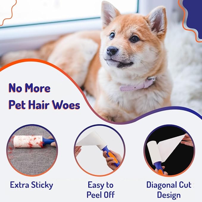 Lint Rollers for Pet Hair Extra Sticky Refills - Includes 420 Sheets6 Lint Roller Refills - Travel Size Pet Hair Roller Refills - Sticky Rollers for Pet Hair, Clothes, Furniture, Carpet etc