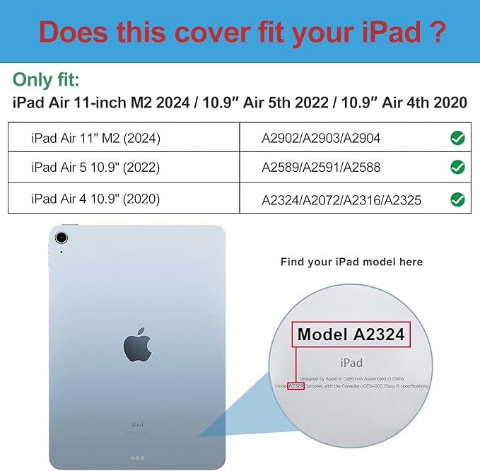 ProCase Smart Case for iPad Air 11 inch M2 2024 Air 6th 10.9 Air 5th 2022Air 4th 2020, Protective Cover for iPad Air 6 5 4 Generation -Wine