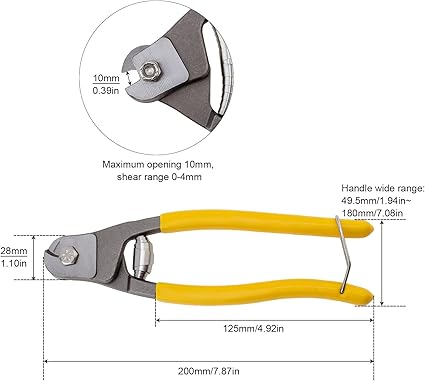 Cable Wire Cutters, Forged From Heavy Duty Stainless Steel Metal 8 Inch Opening Up to 0.39" Small Wire Rope Cutter Tool for Stainless Steel Wire Rope, Bike Brake Cable, Railing Cable