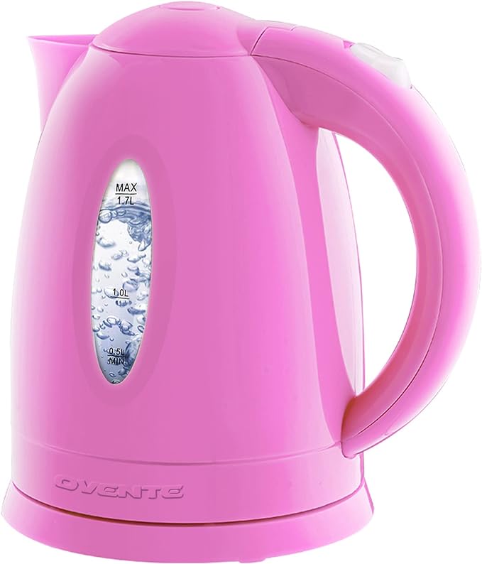 OVENTE Electric Kettle, Hot Water, Heater 1.7 Liter - BPA Free Fast Boiling Cordless Water Warmer - Auto Shut Off Instant Water Boiler for Coffee & Tea Pot - Pink KP72P