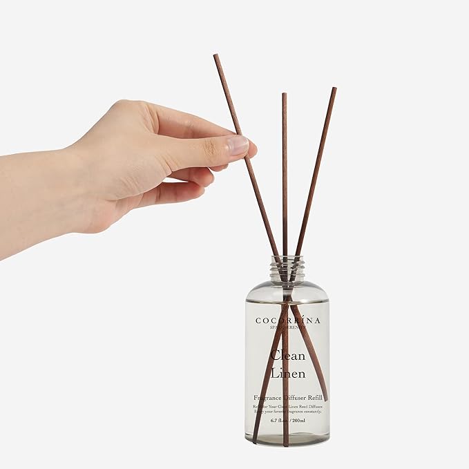 Cocorrna Clean Linen Scented Reed Diffuser Oil with 8 Sticks Fragrance for Bedroom, Bathroom, Oil Diffuser, Home Dcor, 6.7 oz. (200 ml)