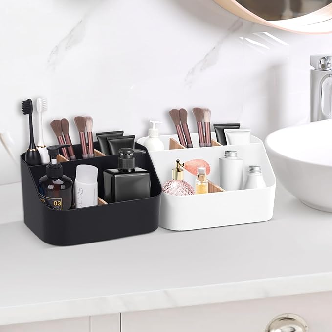 Electric Toothbrush Holders for Bathrooms,Black Tooth Brushing Holder,Toothpaste Organizer with Dividers,Bathroom Countertop Accessories Storage,Toothbrush Stand for Vanity Office Sink