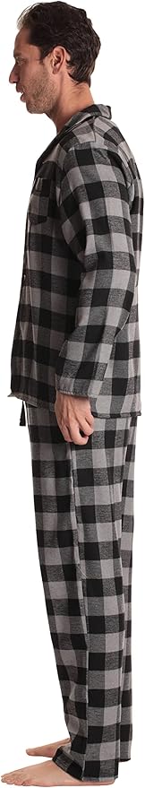 followme Mens Plaid Button Front Flannel Pajamas Set - Long Sleeve Long Pant