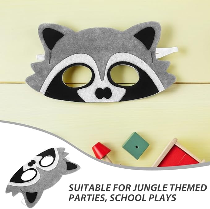 8 pcs Felt Animal Masks: Cartoon Raccoon Half Face Masks Halloween Cosplay Eye Covers for Jungle Themed Birthday Party Decoration Supplies