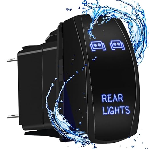 Rear Lights Rocker Switch Toggle On-Off 12V20A 24V10A Waterproof 5Pin Laser SPST Toggle Switch Blue Backlit with Jumper Wires Set for Marine Boat Car Truck RV SUV