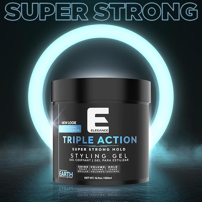 E Elegance Moon Fragrance Triple Action Hair Gel for Men And Women - Super Strong Hold, Extreme Volume, And Long Lasting Shine - Flake Free And Refreshing Fragrance - All Hair Types, 16.9 oz