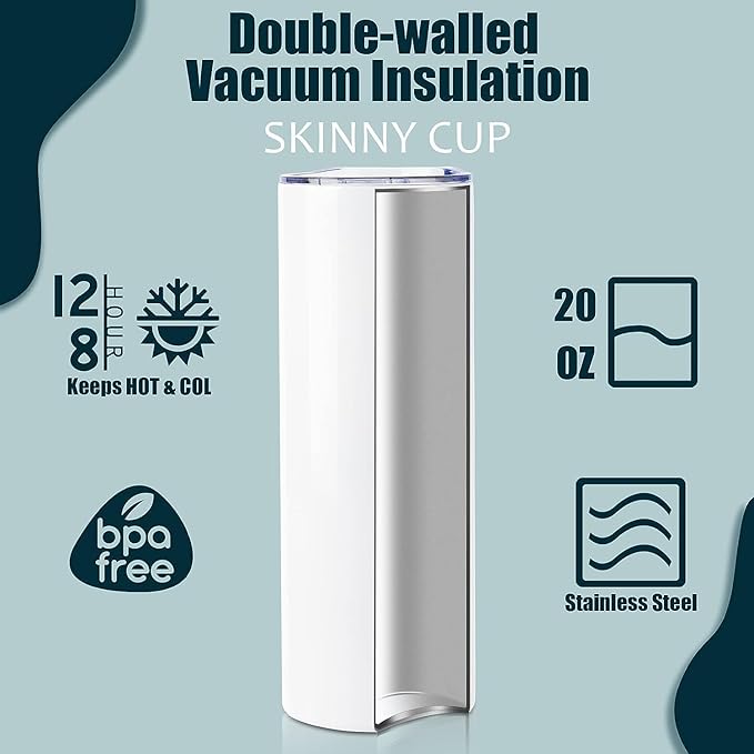 20 oz Sublimation Tumbler Blank Skinny straight Bulk for Heat Transfer,Stainless Steel Double Wall Insulated Sublimation Tumbler 02
