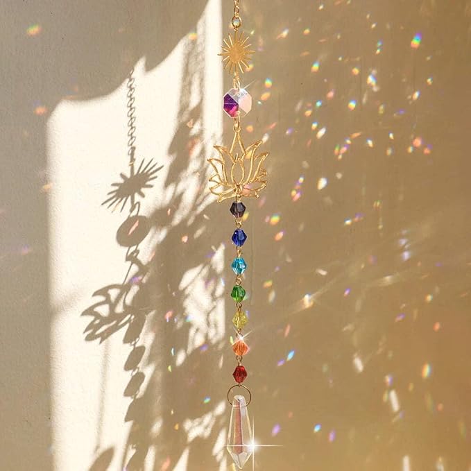 Lotus Sun Catcher Crystals Rainbow Hanging Suncatcher/Chakra Light Catcher Stained Glass Prism for Window/For Outdoor/For Garden Decoration sun catcher 4