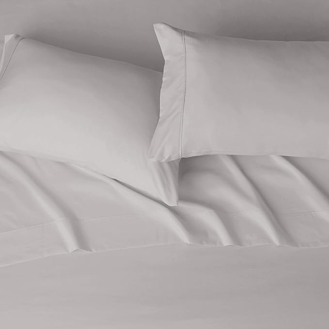 Basics 4 Piece Deluxe Microfiber Bed Sheets, Queen Size, Light Gray, Solid