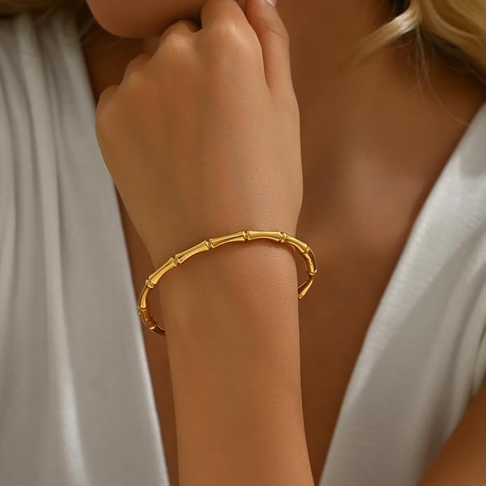 Gold bracelet for Women 18K Gold Plated Bamboo Watch Band Star Labyrinth Bangle Bracelets Dainty Stainless Steel Jewelry Gifts