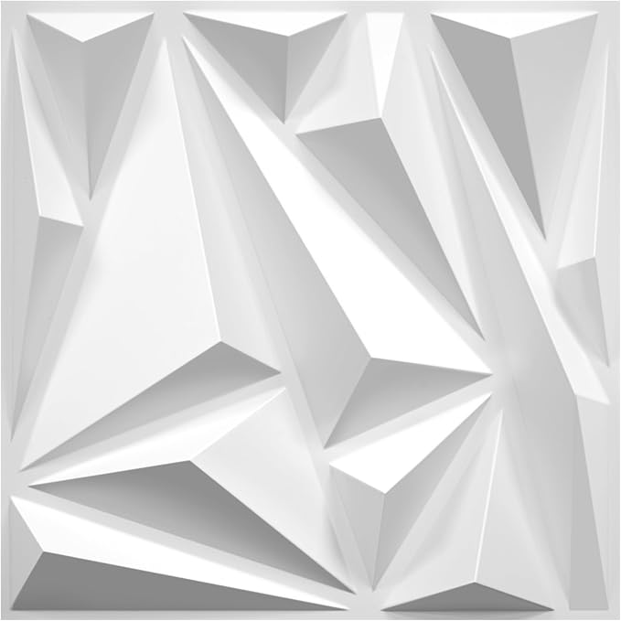 STICKGOO 33 Pack 3D Wall Panels for Interior Wall Decor, 12''x12'' White Accent Diamond Wall Panels for Gaming Room Bedroom TV Background