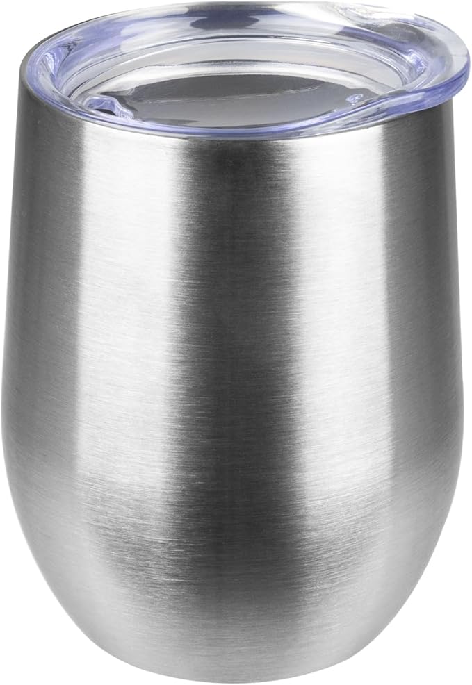 StarSpeed 12oz Wine Tumbler with lid, Stainless Steel Travel Mugs Stemless Double Wall Insulated Coffee Cup, Insulated Wine Glasses Travel Tumbler for Cold Hot Drinks(Silver, 1)