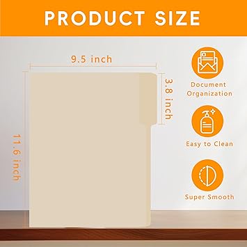 100 Packs Manila File Folder,Manila Folder 8.5x11,13 Cut Tabs Folder for Office,School and Home,Organizer File Folder Letter Size