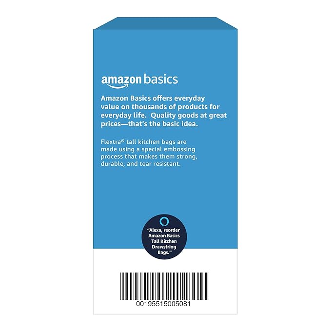 Basics Flextra Tall Kitchen Drawstring Trash Bags, Fresh Scent, 13 Gallon, 120 Count