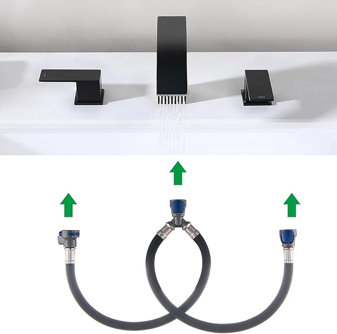 Quick Connect Faucet Hose Replacement Hot Cold Water Mixer Line for Widespread Faucet with Snap-in Fast Lock, Bathroom 3 Holes Faucet Quick Connect Hose, QCH001