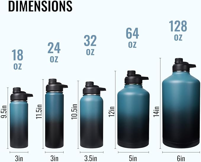 32oz Insulated Water Bottle with Handle, 304 Stainless Steel Water Bottles with Wide Mouth, Double Wall Vacuum Sports Water Bottle, BPA Free, Keep Cold and Hot, BlueBlack