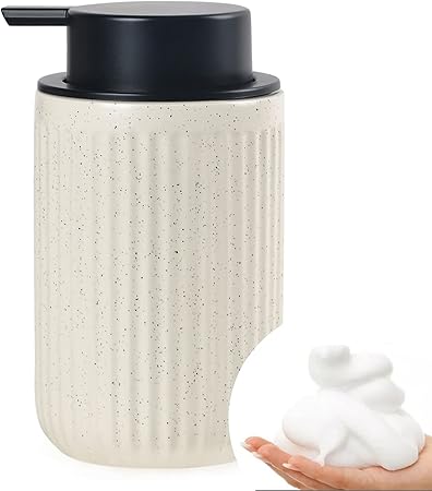 BosilunLife Foam Hand Soap Dispenser - Ceramic Foaming Soap Dispenser for Bathroom 12oz Refillable Liquid Lotion Soap Dispenser with Rust-Proof Foaming Pump for Countertop