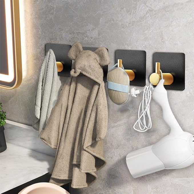 NevStp 123PCS Self Adhesive Wall Hook Black Gold Hanging Hooks for Wall Bathroom Towel Holder No Drill Bathroom Organaizer,1pcs Black