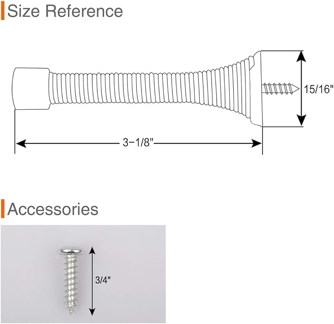 1Pack Spring Door Stopper Black- 3-1/4" Flexible Spring Door Stops with Black Rubber Bumper Tips